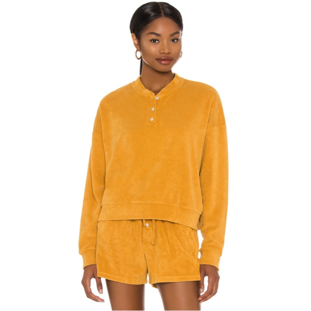 DONNI. Terry Henley Sweatshirt Honey Medium NWT Relaxed